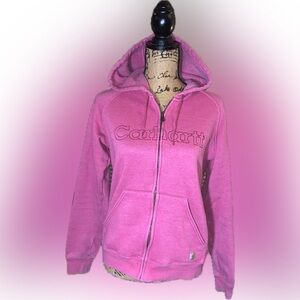 Vintage Carhartt Women's Fuchsia Pink Embroidered Zip-Up Chore Hoodie Jacket S